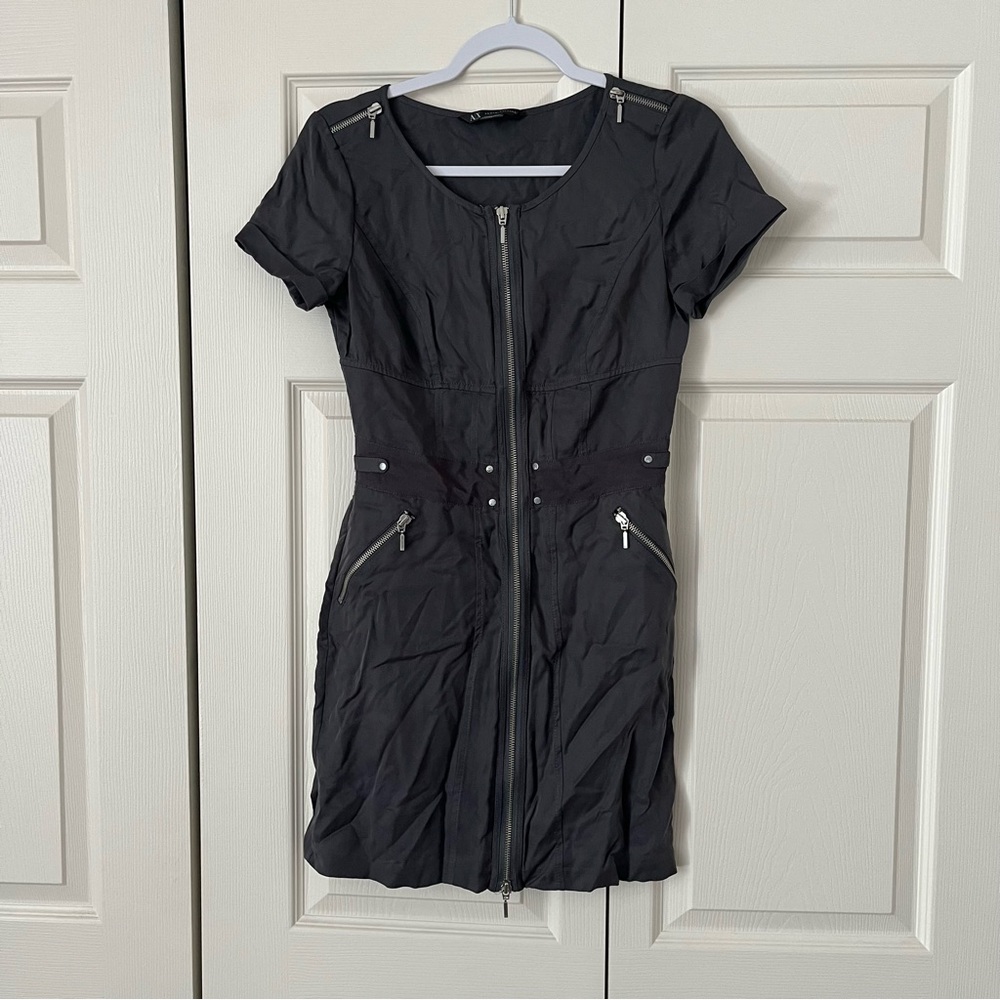 Vintage Women’s Armani exchange Moto Military Mini Dress Gray Size 2 Xs